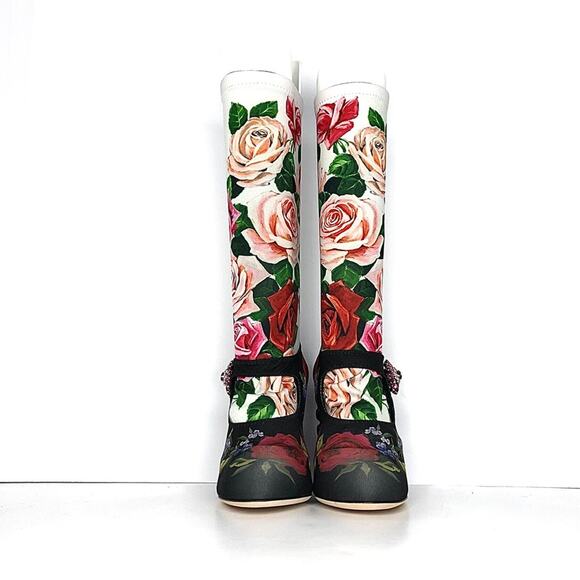 NIB Dolce & Gabbana Crystal Embellished Floral Maryjane Sock Boots 37 - Picture 6 of 11